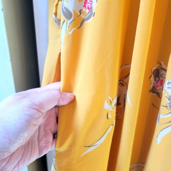 Vintage Mustard Yellow Floral Sheer Midi Dress Small Medium - Picture 9 of 12